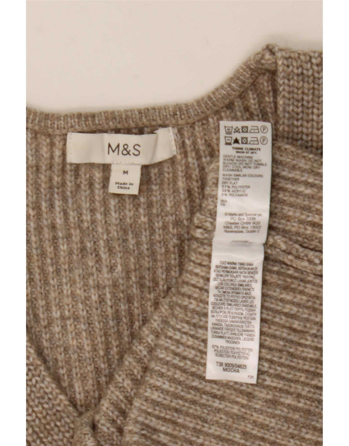 Marks & Spencer Damen-Pullover mit V-Ausschnitt, UK 14, Mittelbraun, Polyester