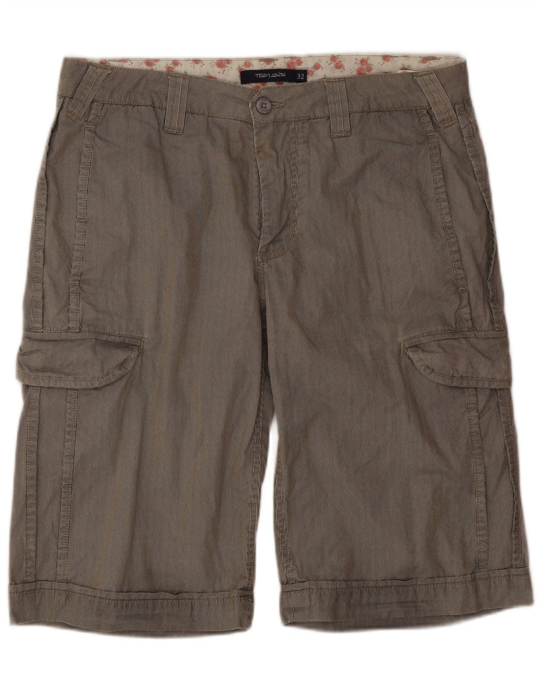 Teddy Smith Mens Cargo Shorts W32 Medium Grey Pinstripe Cotton
