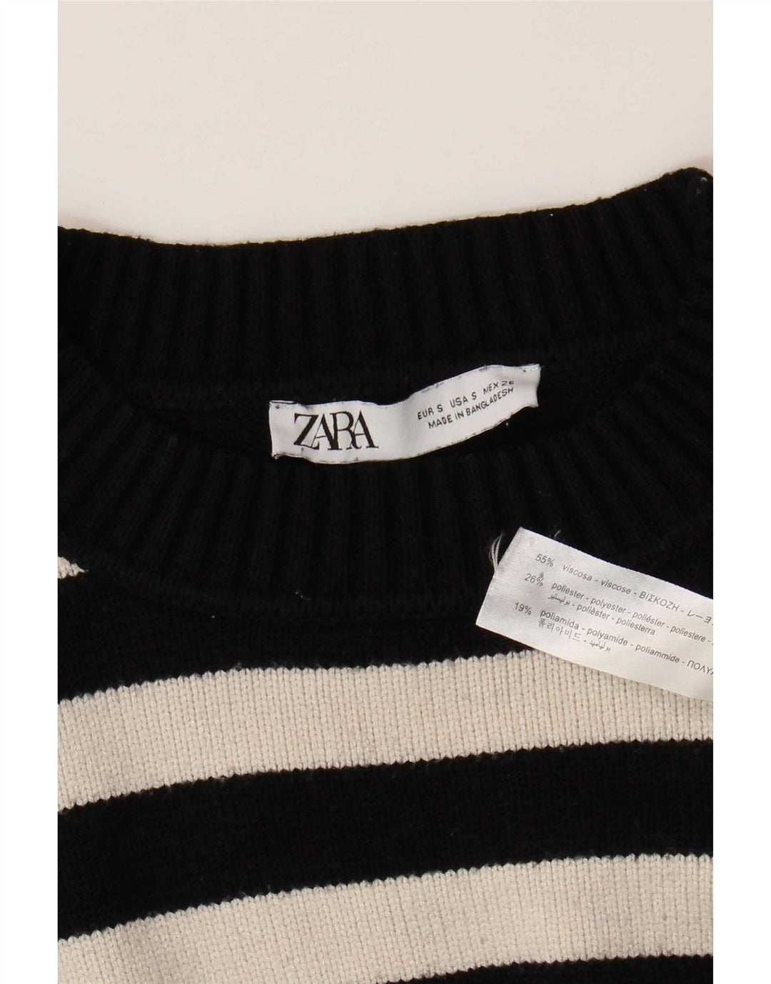 Zara Dame Oversized Turtle Neck Jumper Sweater UK 10 Lille sort stribet