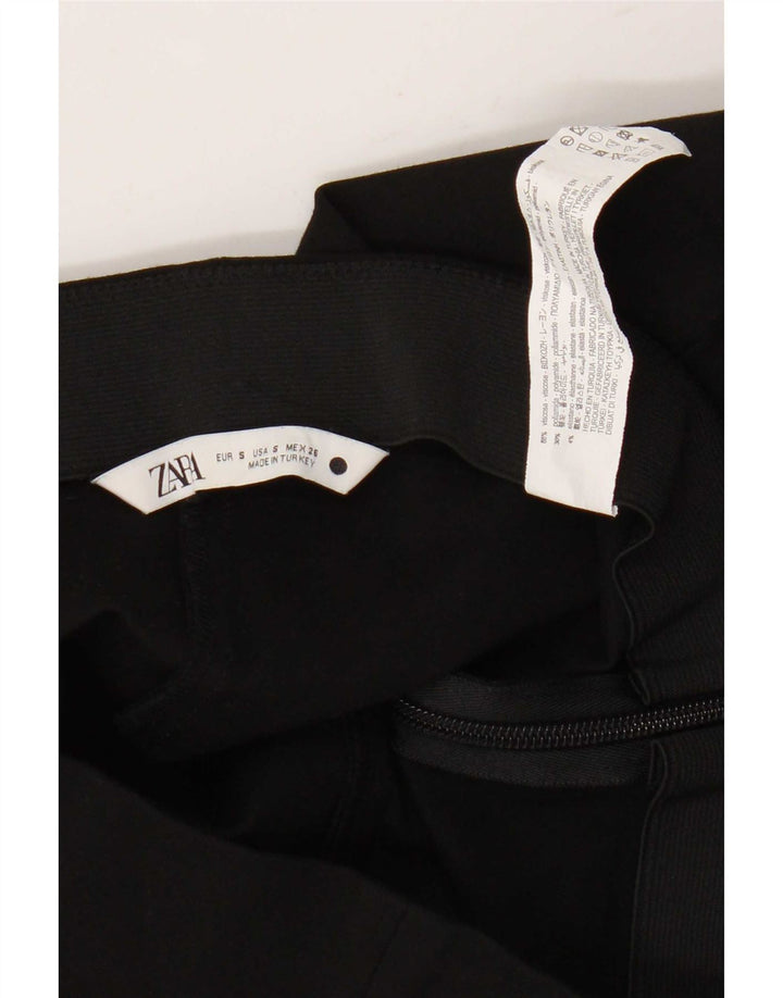 Zara Womens Bootcut Cropped Trousers Small W26 L26 Black Viscose