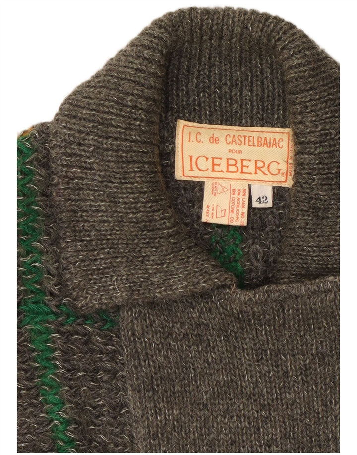 Iceberg Womens Cardigan Sweater IT 42 Medium Grey Check Wool