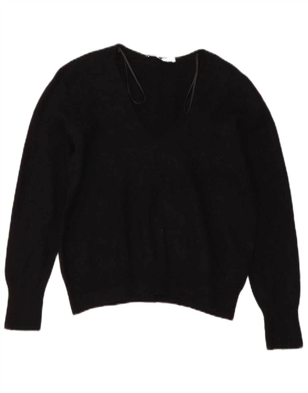 Zara Womens V-Neck Jumper Sweater UK 10 Small Black Wool