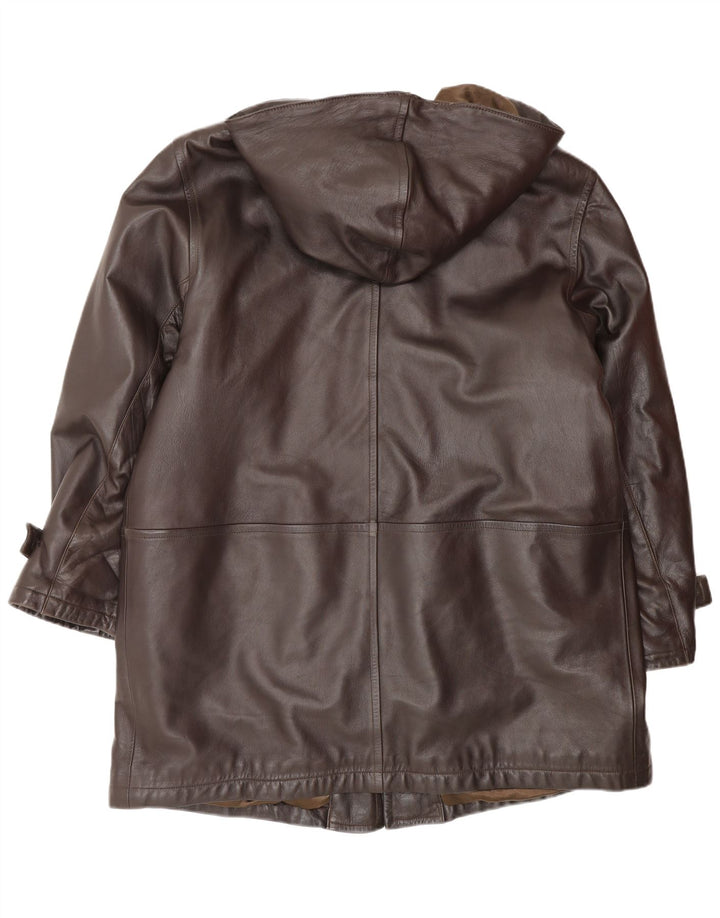 Marina Rinaldi Womens Hooded Leather Coat Size 23 Medium Brown Leather