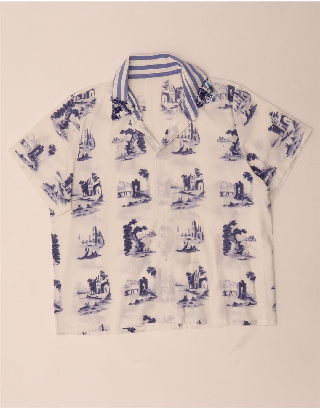 Vintage kvinders abstrakt mønster bluse Top UK 16 Large White