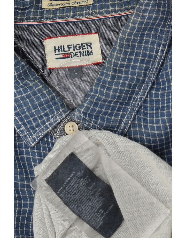 Camicia da uomo Tommy Hilfiger a quadri grandi in cotone blu