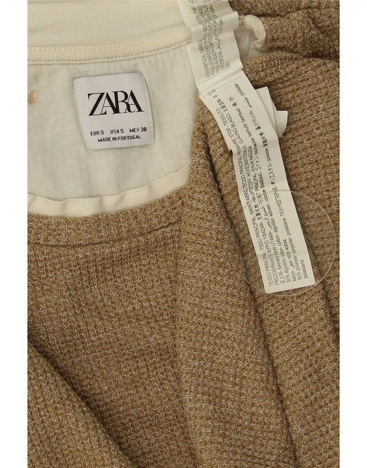 Zara Mens Top Long Sleeve Small Beige Cotton