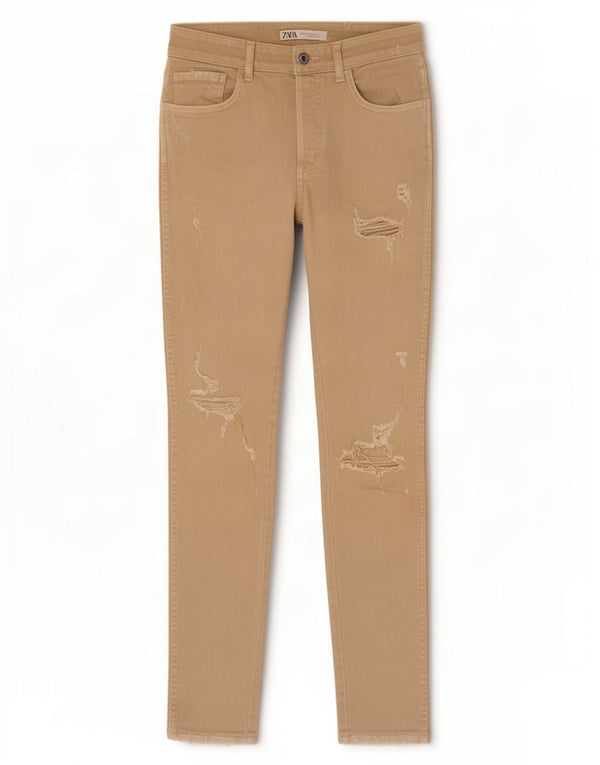 Zara Jeans ajustados desgastados para hombre EU 40 Medium W31 L30 Beige