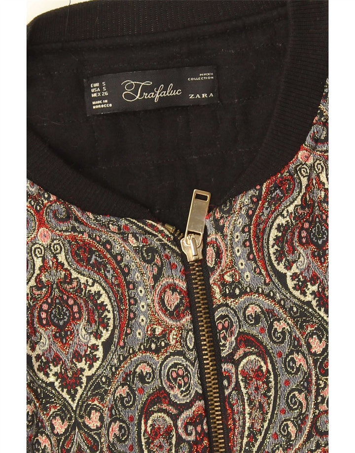 Zara Womens Crop Bomber Jacket UK 10 Small Multicoloured Paisley