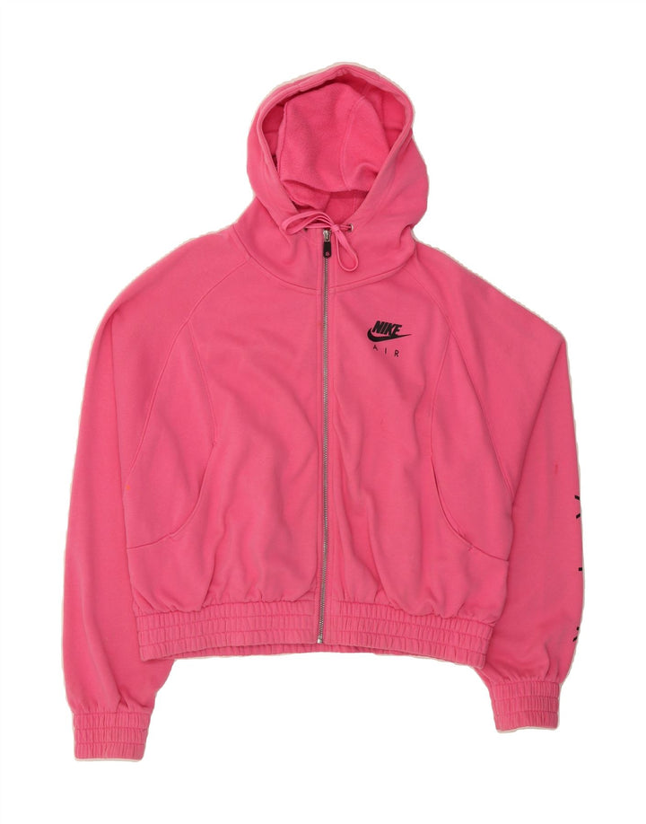 NIKE Womens Crop Oversized Zip Hoodie Sweater UK 14 Medium Pink Cotton Vintage Nike and Second-Hand Nike from Messina Hembry 