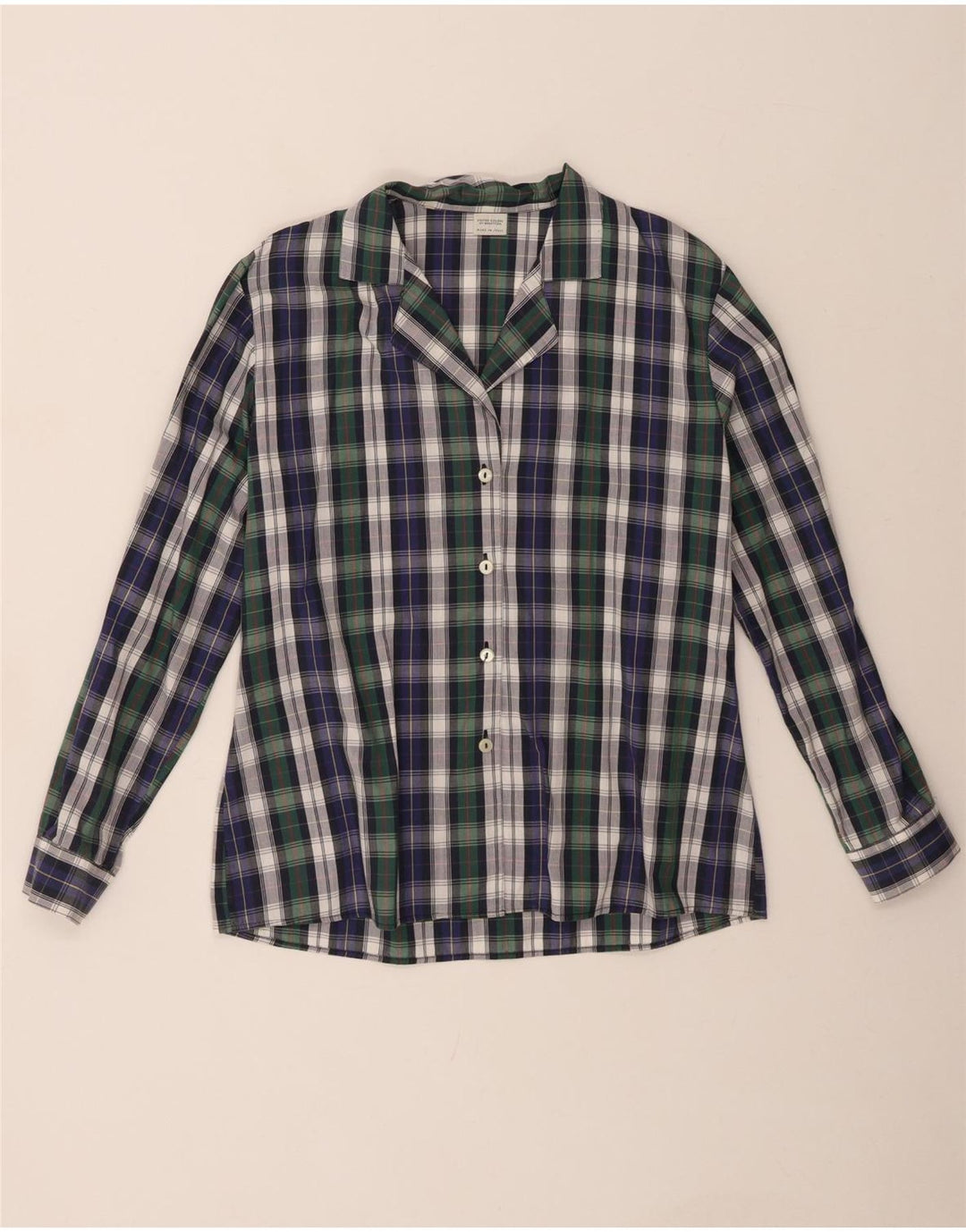 BENETTON Womens Shirt IT 46 Large Navy Blue Check Cotton