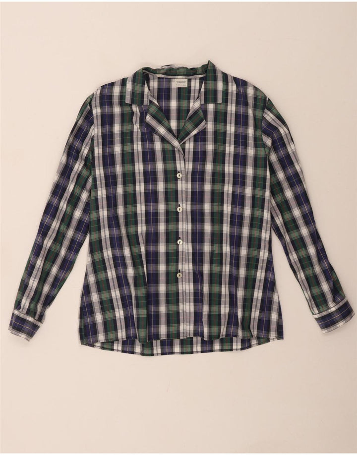 BENETTON Womens Shirt IT 46 Large Navy Blue Check Cotton