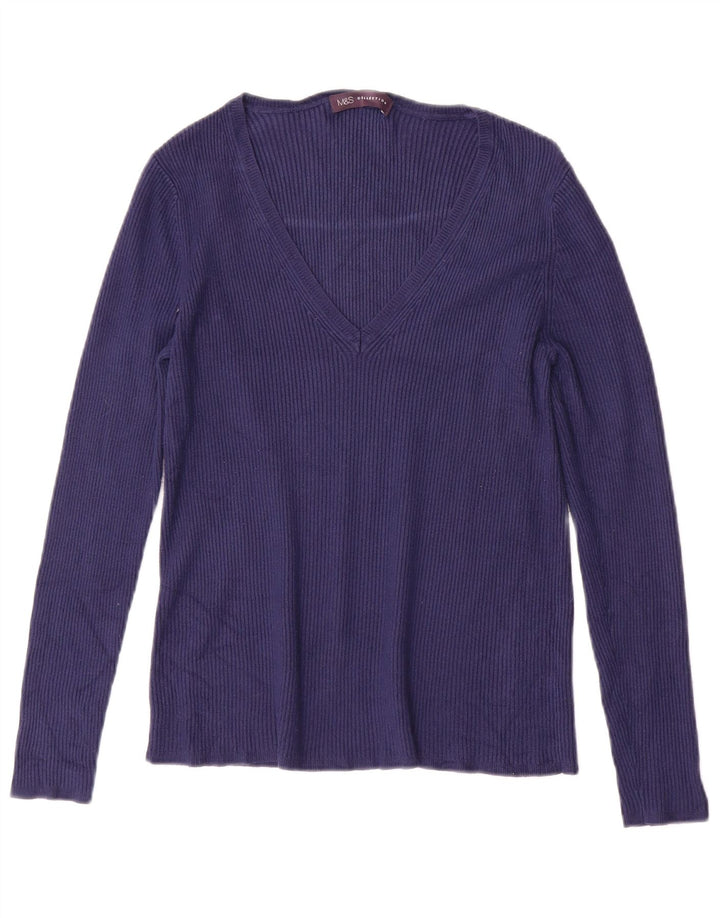 MARKS & SPENCER Womens V-Neck Jumper Sweater UK 10 Small Navy Blue