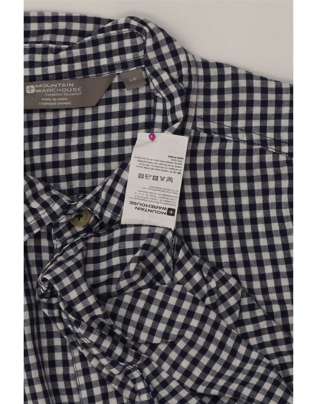 Mountain Warehouse Mens Short Sleeve Shirt Large Navy Blue Gingham Cotton