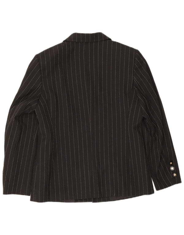 Delmod Damen-Blazerjacke mit 4 Knöpfen, UK 12, mittelschwarz, Nadelstreifen-Polyester