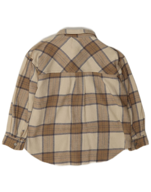 Zara Bambina Overshirt Camicia in Flanella 8-9 Anni Cotone a quadri Beige
