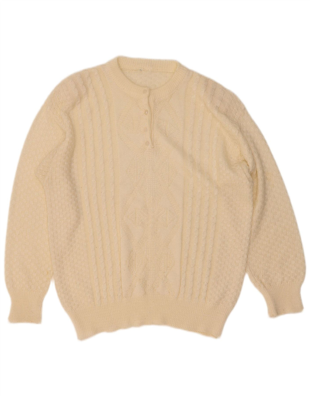 Vintage Womens Button Neck Jumper Sweater UK 16 Large Off White