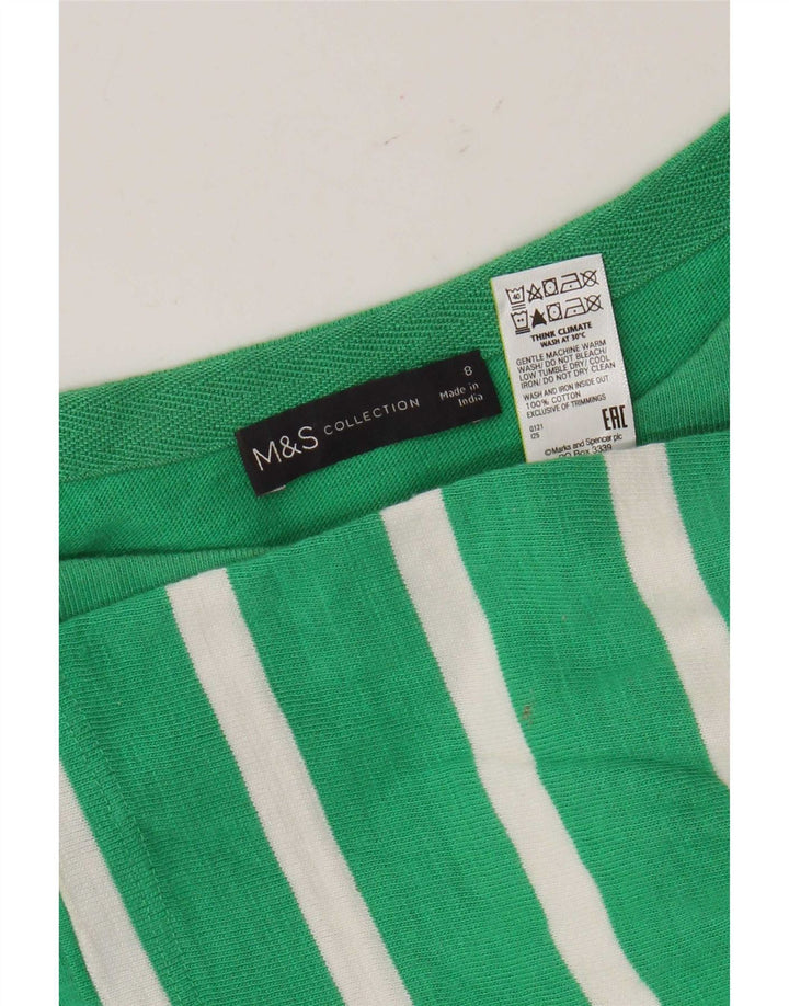 Marks & Spencer Womens Oversized Top 3/4 Sleeve UK 8 Small Green Striped