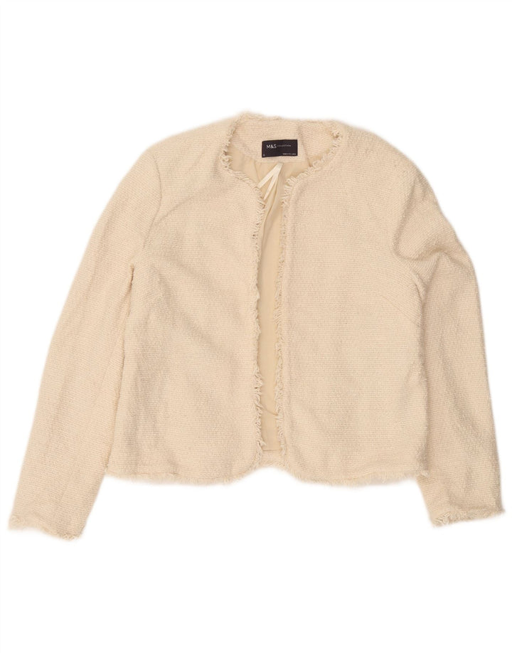 Marks & Spencer Womens Open Blazer Jacket UK 12 Medium  Off White Cotton