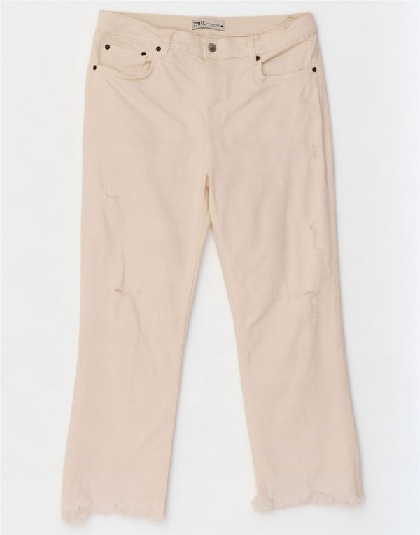 Jeans corti effetto invecchiato da donna Zara EU 42 Large W32 L24 cotone bianco
