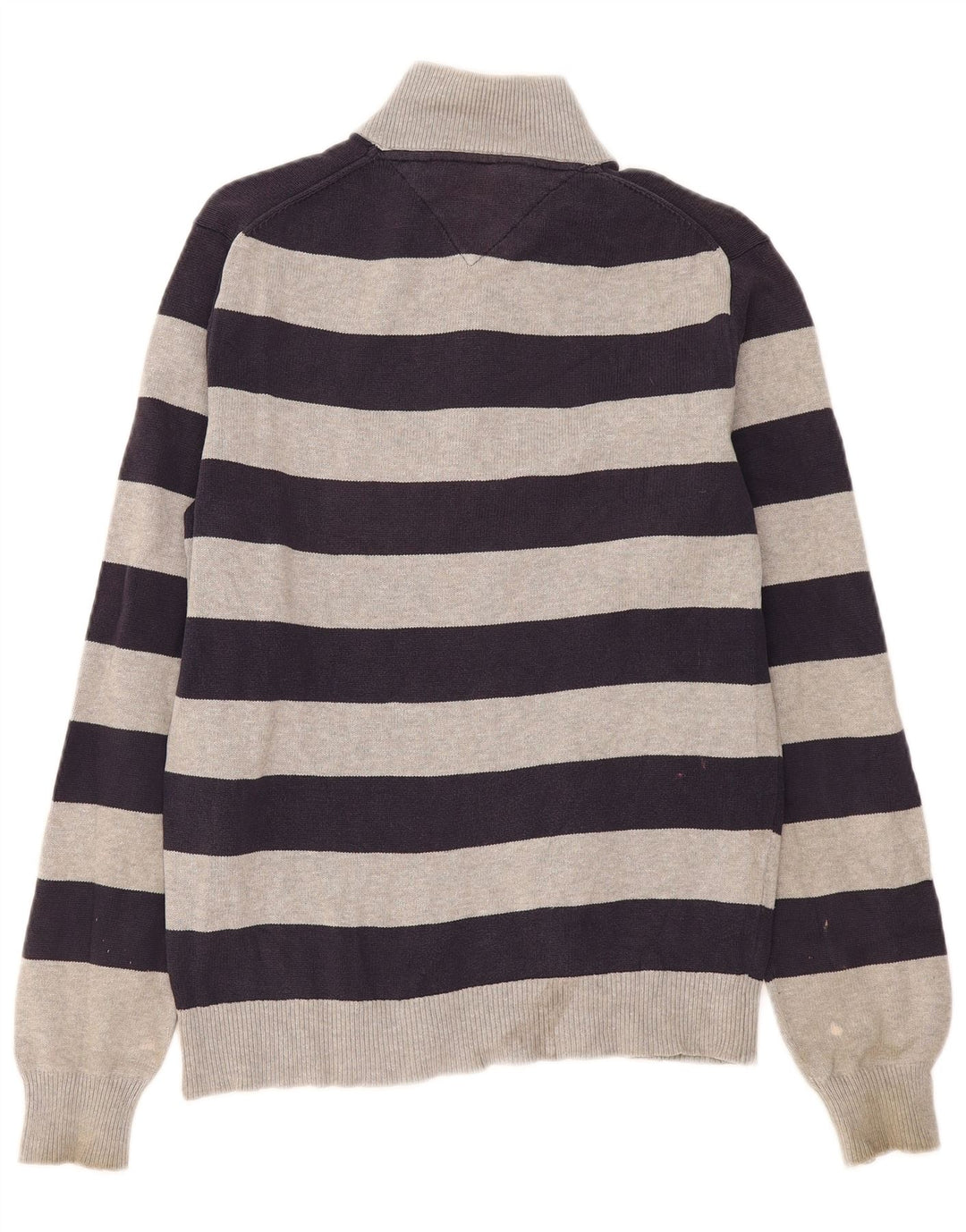 Tommy Hilfiger Herre Zip Neck Jumper Sweater Medium Grå Stribet Bomuld