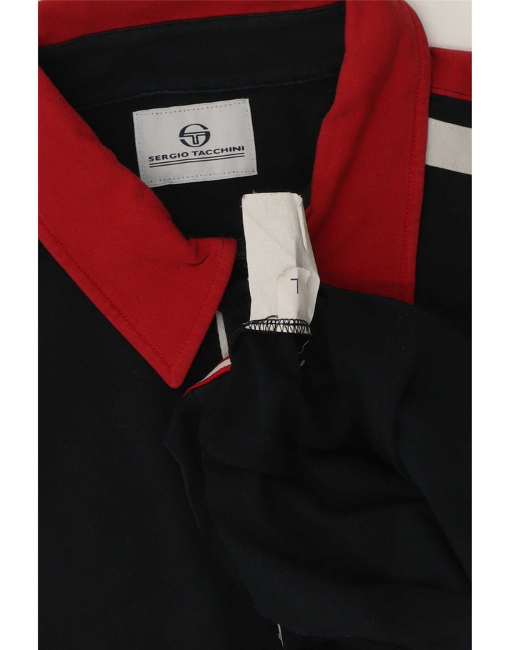 Sergio Tacchini Mens Graphic Polo Shirt Large Navy Blue Colourblock