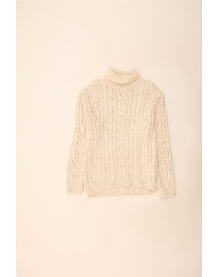 Vintage Mens Roll Neck Jumper Sweater Large Beige Cotton