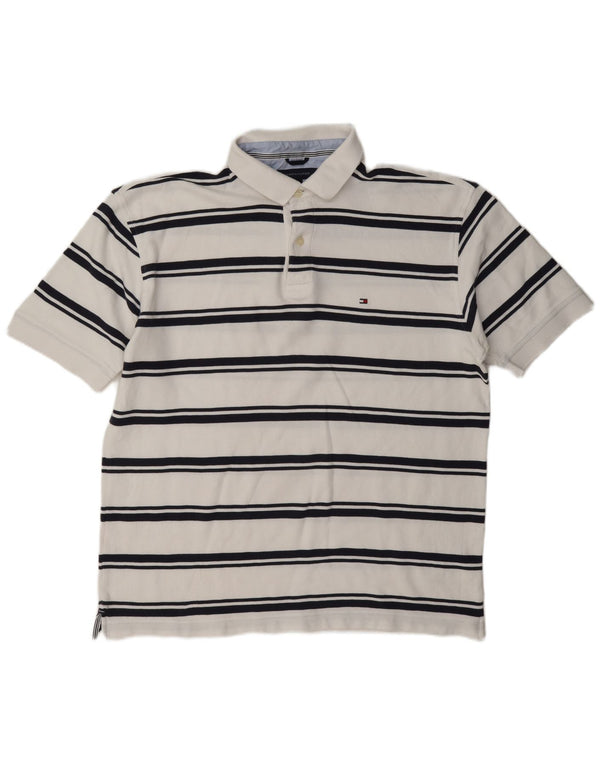 Tommy Hilfiger Mens Polo Shirt XL White Striped Cotton