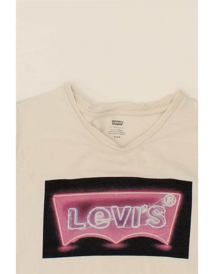 LEVI'S Womens Graphic T-Shirt Top UK 14 Medium White Cotton Vintage Levi's and Second-Hand Levi's from Messina Hembry 