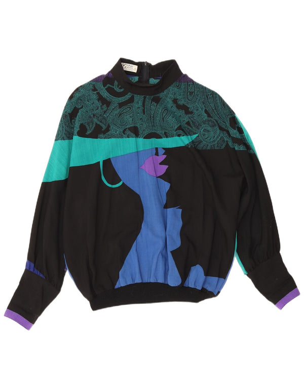 Fink γυναικεία μακρυμάνικη μπλούζα oversized μπλούζα UK 14 Large Black Paisley Wool
