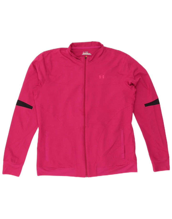 UNDER ARMOUR Womens Tracksuit Top Jacket UK 14 Medium Pink Colourblock