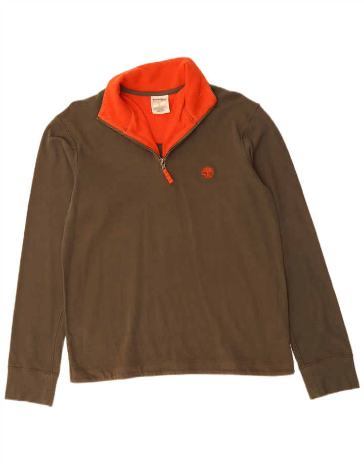 TIMBERLAND Mens Regular Fit Zip Neck Pullover Tracksuit Top Medium Khaki
