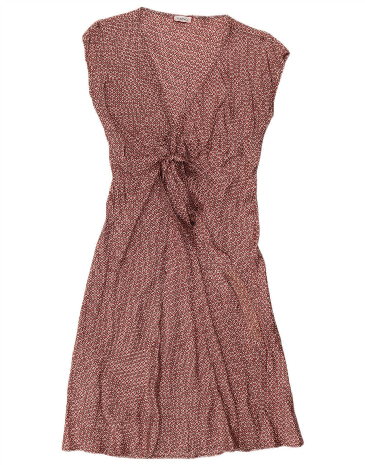 MAX & CO. Womens Front Tie A-Line Dress UK 12 Medium Burgundy Spotted