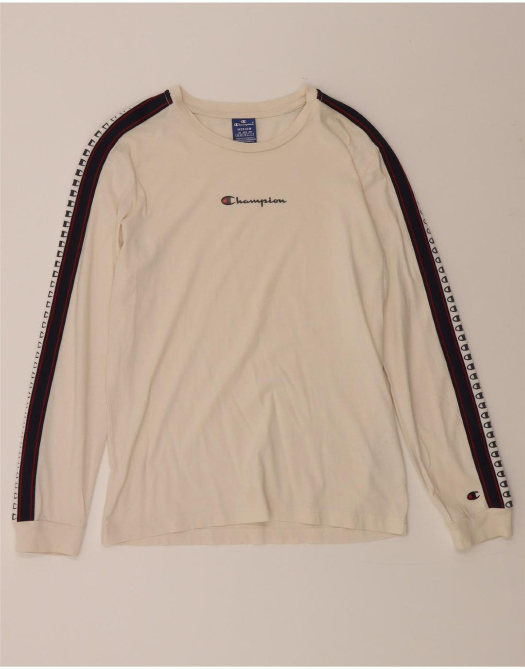 CHAMPION Mens Graphic Top Long Sleeve Medium Off White Colourblock Cotton Vintage Champion and Second-Hand Champion from Messina Hembry 