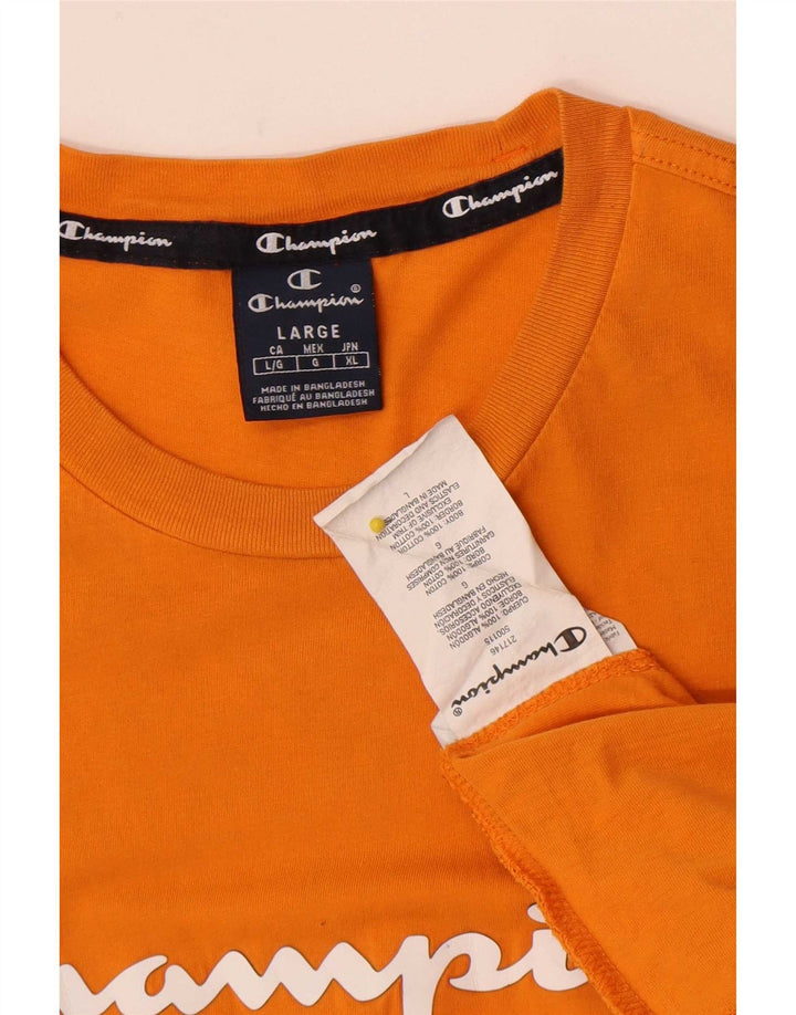 Champion Mens Graphic T-Shirt Top Large Orange Cotton