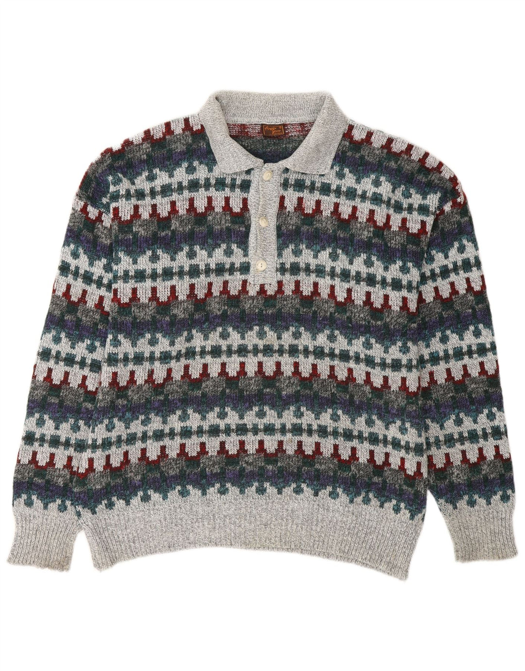 VINTAGE Mens Polo Neck Jumper Sweater IT 48 Medium Multicoloured Fair Isle