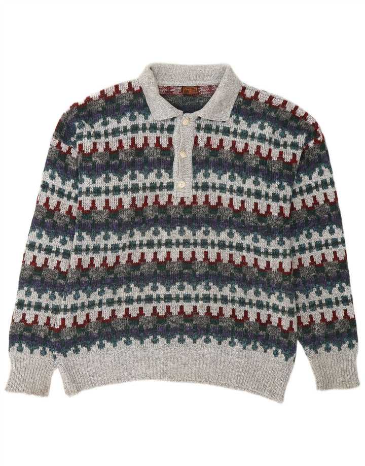 VINTAGE Mens Polo Neck Jumper Sweater IT 48 Medium Multicoloured Fair Isle