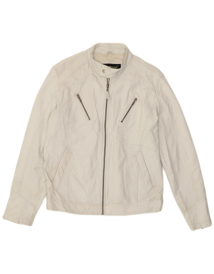 Vintage dame biker læderjakke UK 18 XL hvidt læder