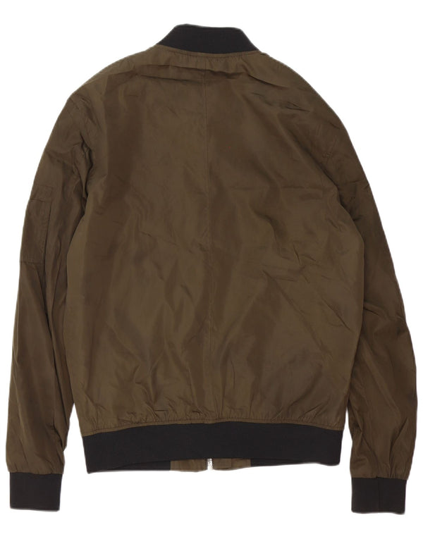 Zara Herre Bomber Jacket UK 38 Medium Green Polyester