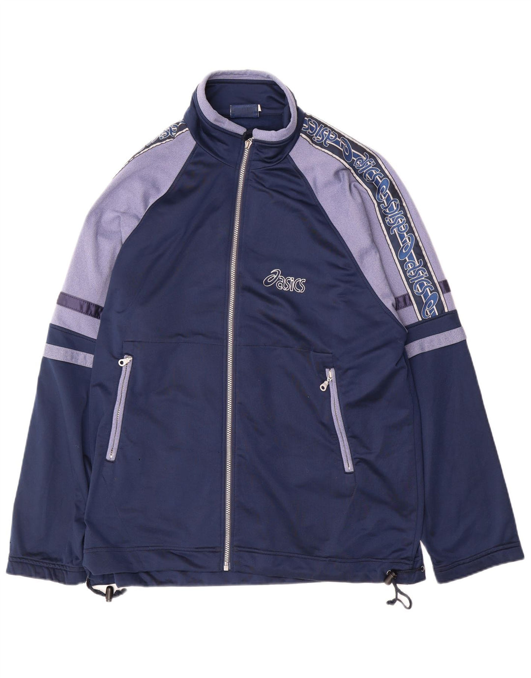 ASICS Mens Graphic Tracksuit Top Jacket XL Navy Blue Colourblock
