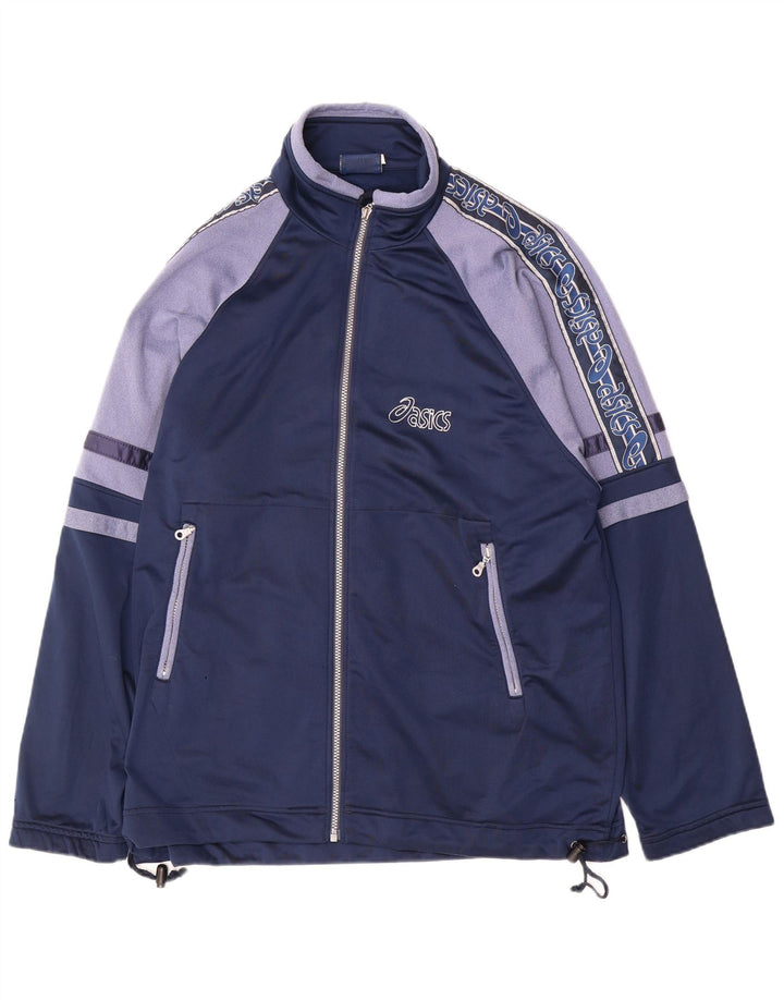 ASICS Mens Graphic Tracksuit Top Jacket XL Navy Blue Colourblock