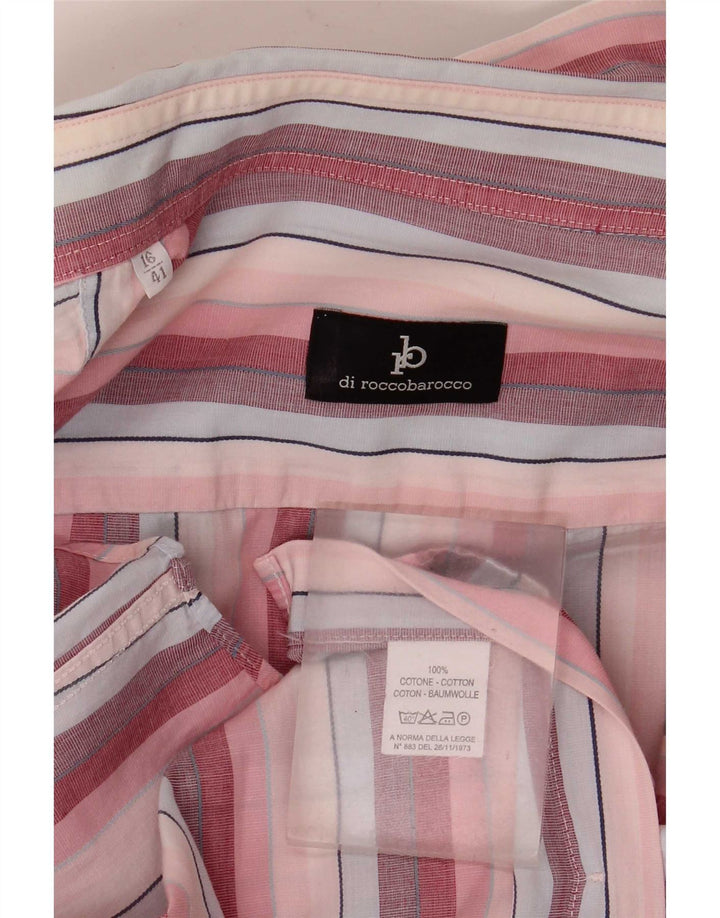 Roccobarocco Mens Shirt Size 41 16 Large Pink Striped Cotton