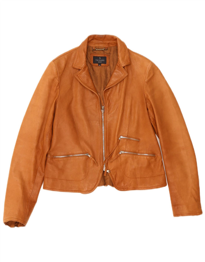 Trussardi Dame Læderjakke IT 44 Medium Brun Læder