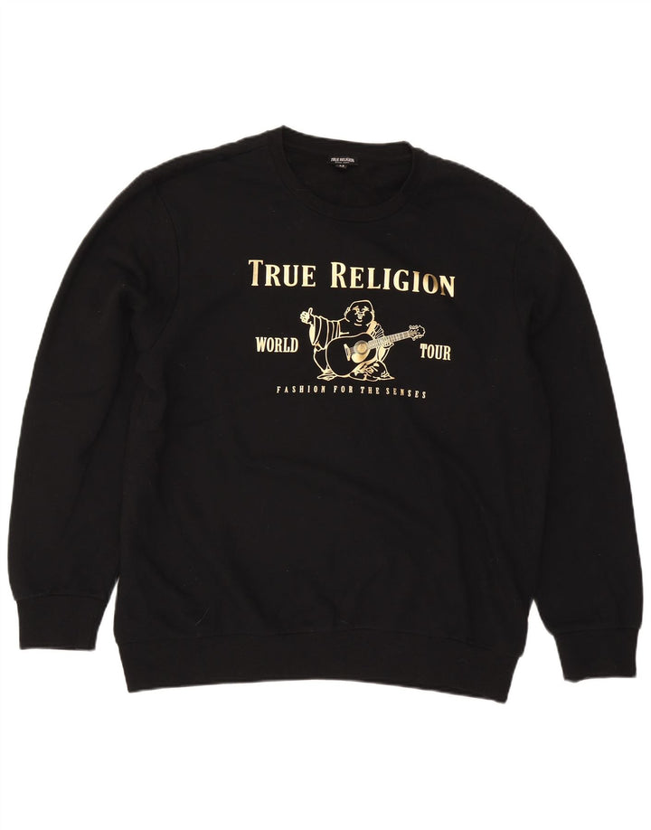True Religion Mens Graphic Sweatshirt Jumper 2XL Black Cotton