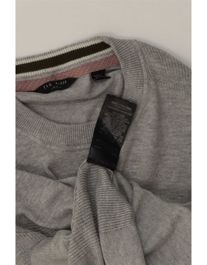 Ted Baker Mens Crew Neck Jumper Sweater Medium Grey Cotton