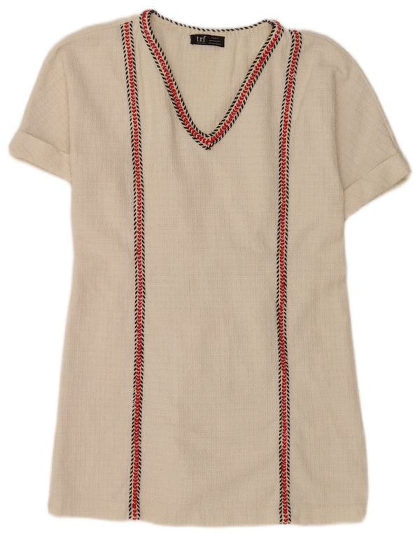 Top tunica Trafaluc da donna Zara UK 10 piccolo cotone a righe bianche