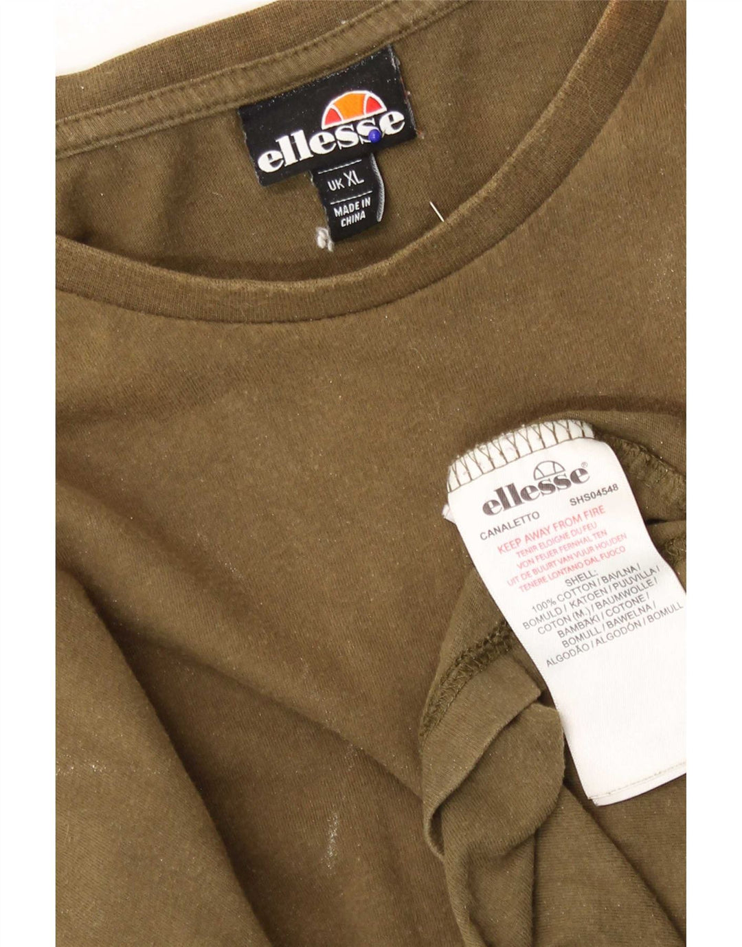 Ellesse Mens T-Shirt Top XL Khaki Cotton