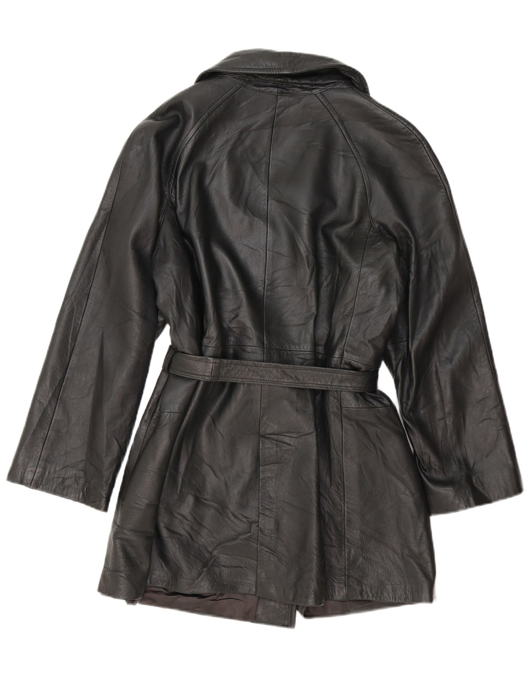 Vintage Womens Double Breasted Leather Coat UK 14 Medium Black