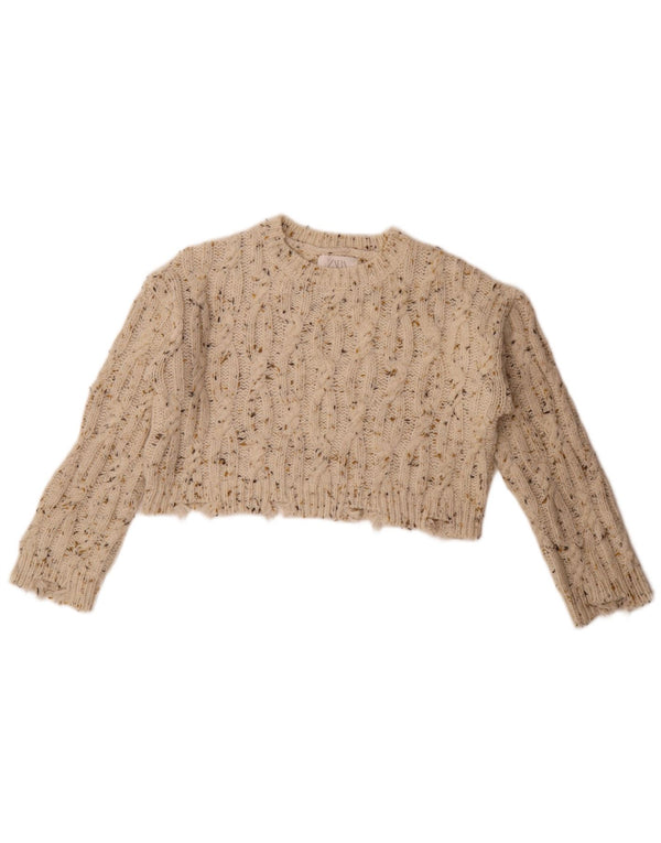 Zara Girls Crop Boat Neck Jumper Sweater 11-12 Years Off Hvid Flecked
