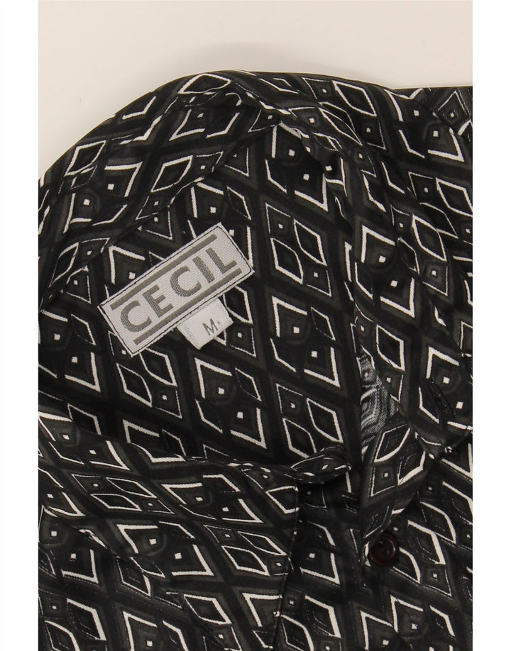 CECIL Womens Shirt Medium Black Geometric Polyester Vintage Cecil and Second-Hand Cecil from Messina Hembry 
