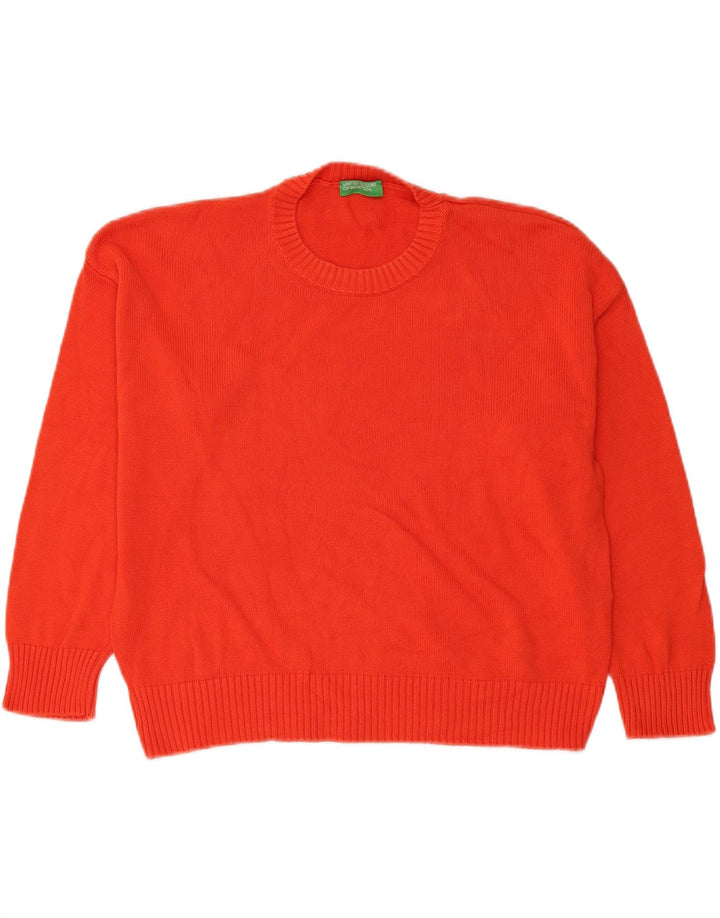 Maglione maglione girocollo oversize da donna Benetton UK 14 cotone rosso medio